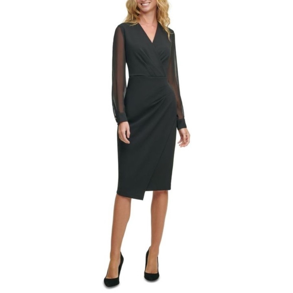 NWT Tommy Hilfiger Elegant Cocktail Long Sleeve Black Midi Dress Size 2